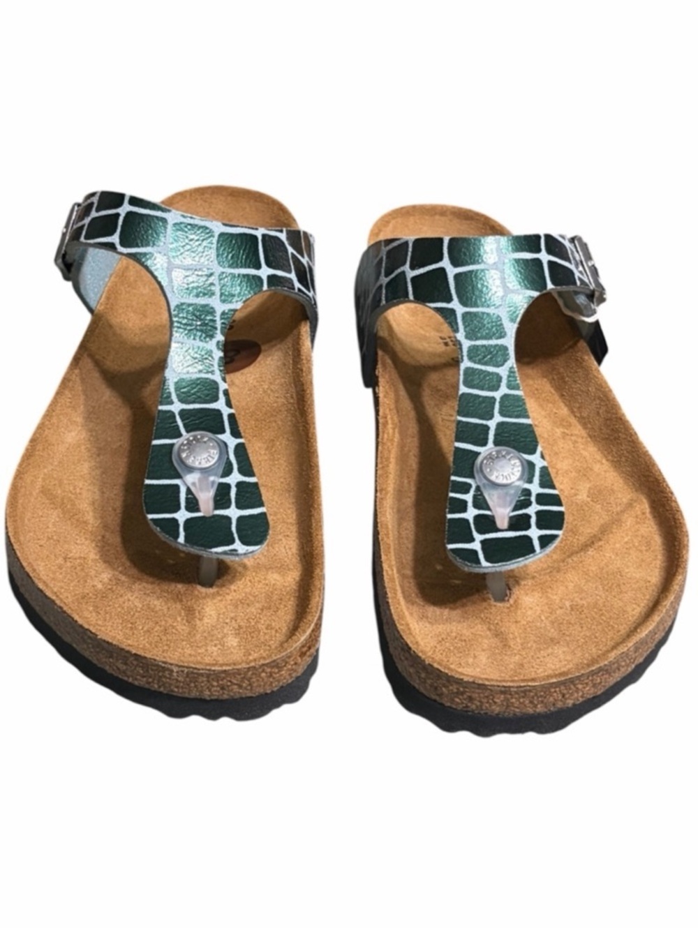 Birkenstock | Gizeh thong sandals in a green crocodile embossed pattern Size 6 - Picture 4 of 7